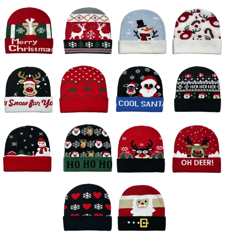 

Christmas Theme Hat for All Age Knitting Jacquard Beanie Hat New Year Celebration Party Cap Family Gathering Headwear