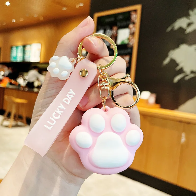 Cute Cartoon Silicone Dog Cat Paw Keychain School Bag Handbag Decor PVC Animal Claw Keyring Fashion Women Jewelry Gift 2022 images - 6