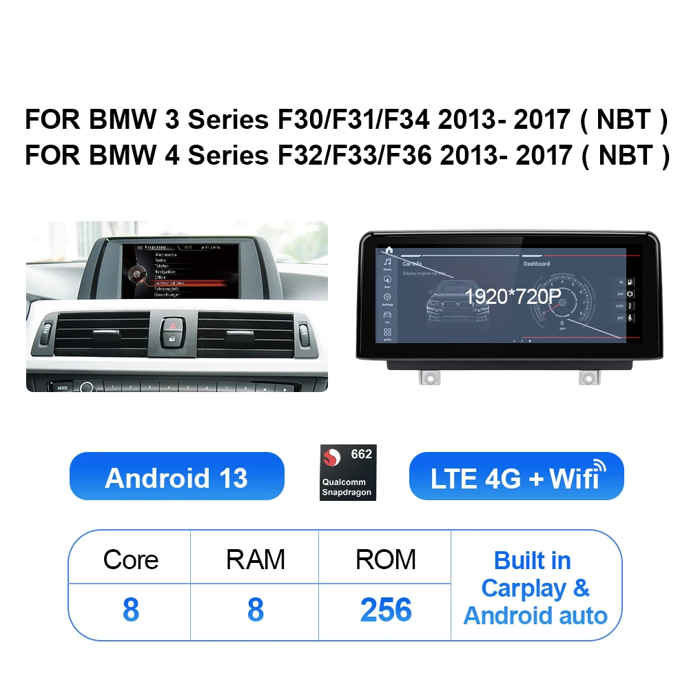 

Автомобильный мультимедийный плеер Android 13.0 ID8 для BMW F30 F20 F31 F22 F21 F32 F33 F36 NBT EVO Система авторадио GPS 4G Carplay WIFI