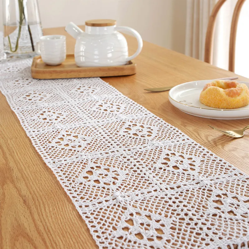 

Crochet knitted hollow table flag white fabric table flag home decoration coffee table TV cover cloth European tablecloth