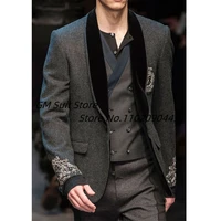 2022 new fashion suit for men 3 piece shawl lapel tuxedo wool blend blazers jacket pants vest set
