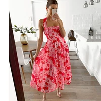 ardm elegant floral print spaghetti dresses for women 2022 sexy ruffle backless lace up a line midi dress party dress vestidos