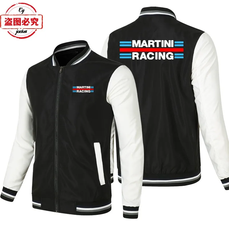 Martini Racing Logo Print Suit Loose Long Sleeve Men's Color Block Top Baseball Jacket