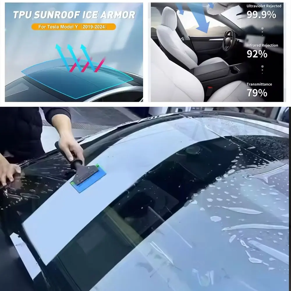 Фото Универсальная черная защитная пленка из ТПУ для автомобильного люка, синяя теплоизоляционная наклейка для автомобиля, блокирующая УФ-излучение. №2