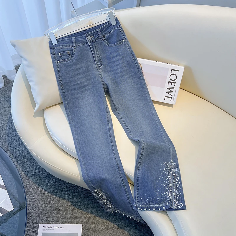 Женские джинсы с завышенной талией джинсовые брюки большого размера разрезом и