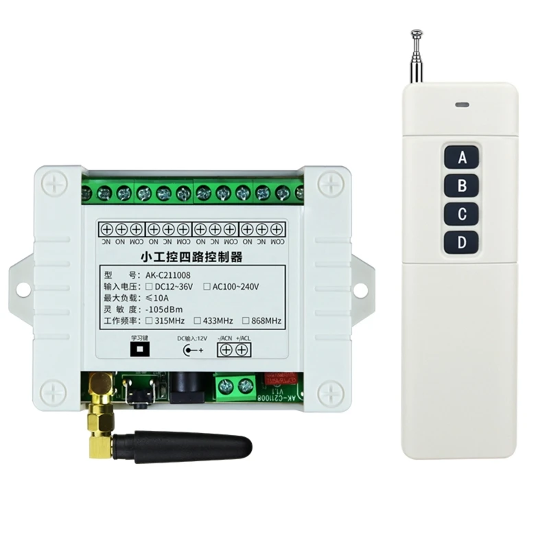 

Wireless Remote Controller 433Mhz 220V 4CH Receiver & Transmitter RF Remote