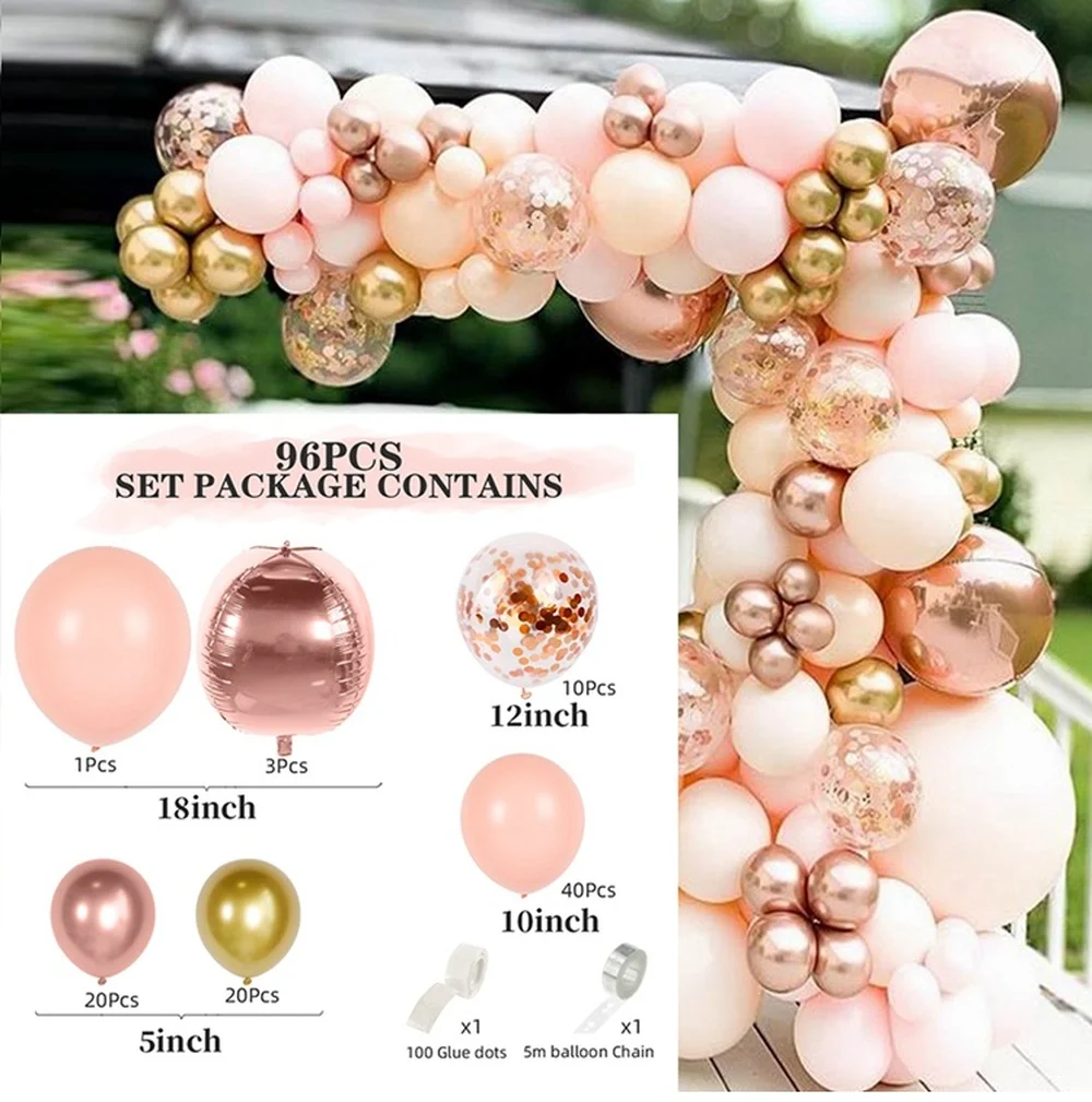 

96pcs Macaron Pink Balloon Garland Arch Kit Rose Gold Wedding Birthday Party Decor Backdrop Confetti Latex Ballon Baby Shower