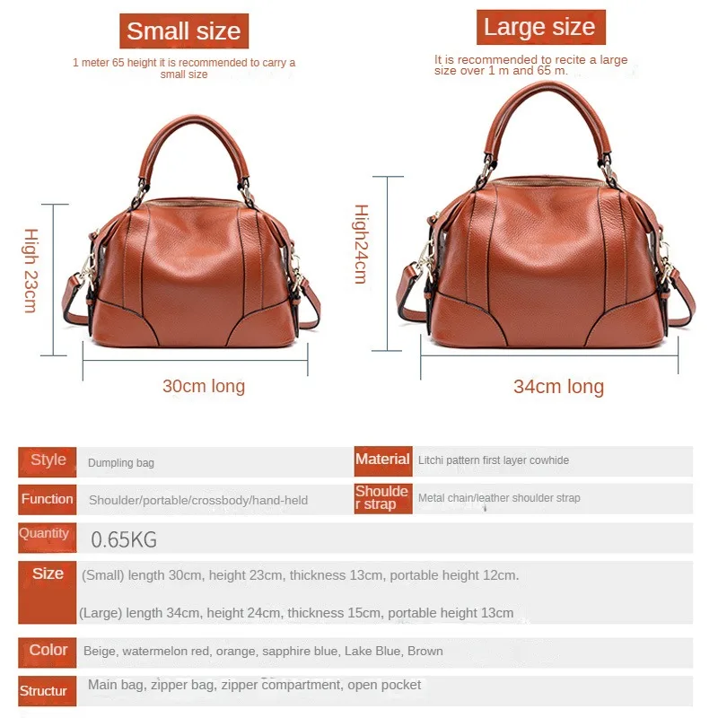 2023 new head cowhide leather layer handbags temperament ladies handbag hundred leather shoulder single bags