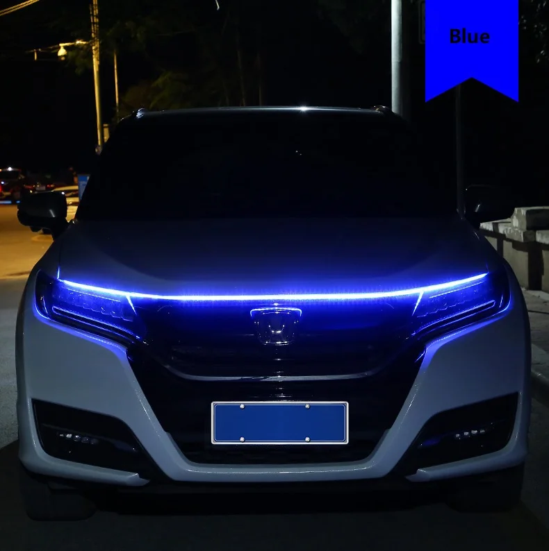 

120 см DIY светильник на капоте автомобиля дневная полоса освещения гибкая декоративная окружающая неоновая лампа атмосферная подсветка 12 В белый красный