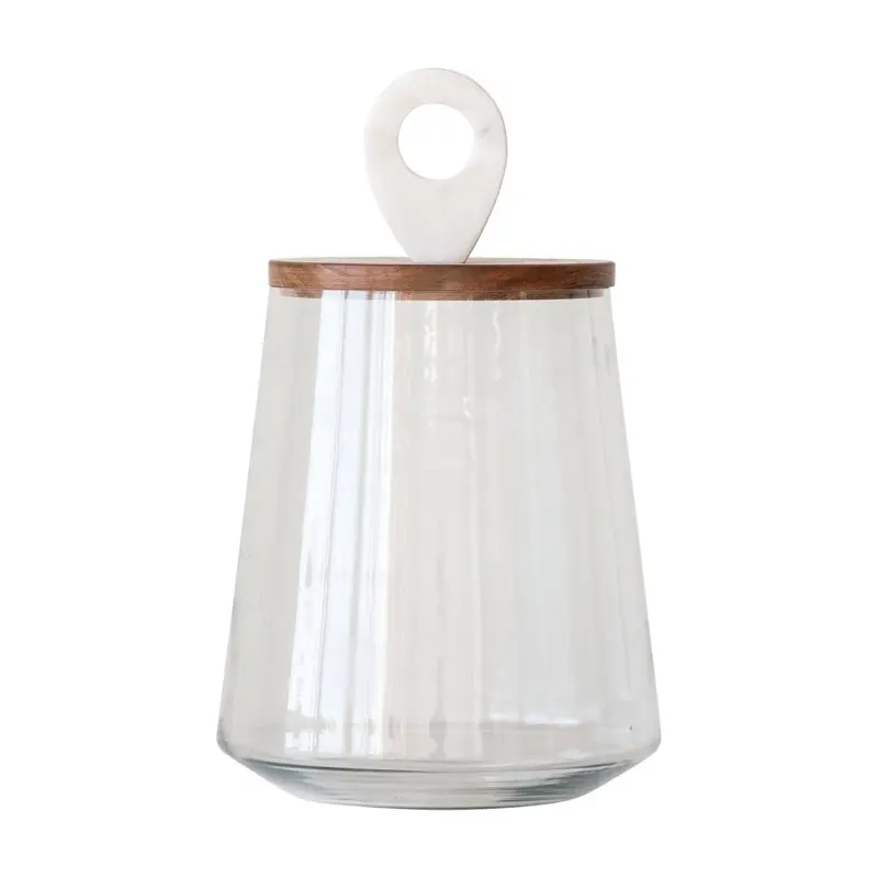 

Clear Glass Jar with Mango Wood and Marble Lid by Sprinkle & Bloom