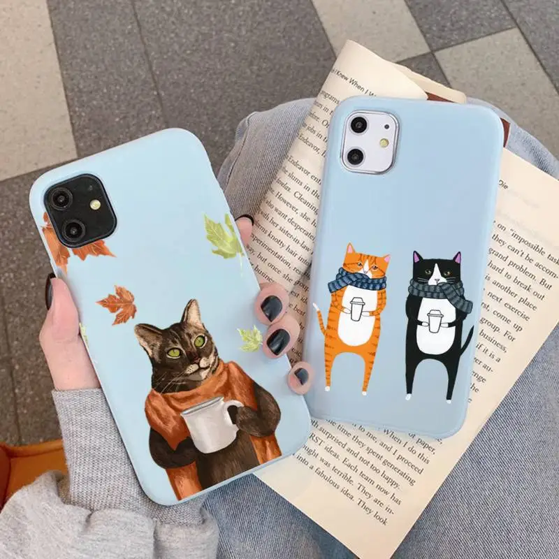 

Latte Acrylic Coffee Milk Drink Bottle Cat Phone Case for iPhone 11 12 13 Mini Pro Xs Max 8 7 6 6S Plus X XR Candy Color Case
