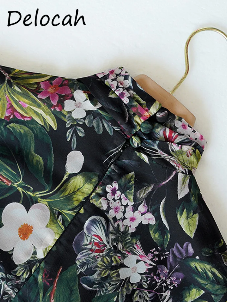 Делока французское винтажное платье с принтом юбка длинными рукавами и рюшами