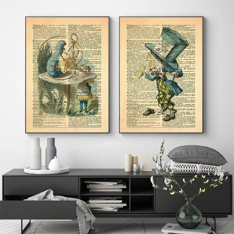 All Mad Here Wonderland Affiches et impressions sur toile арт abstrait du dictionnaire изображение murale Xo pour salon décorati