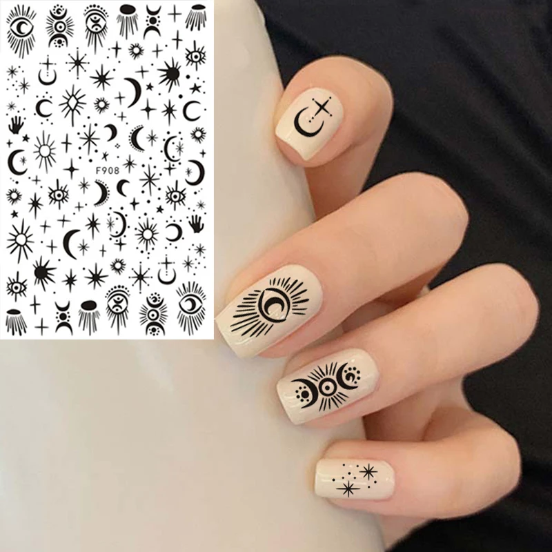 

Новые 3D наклейки для ногтей художественные слайдеры черные белые звезды луна Глаза наклейки для ногтей Маникюрные наклейки декоративные аксессуары