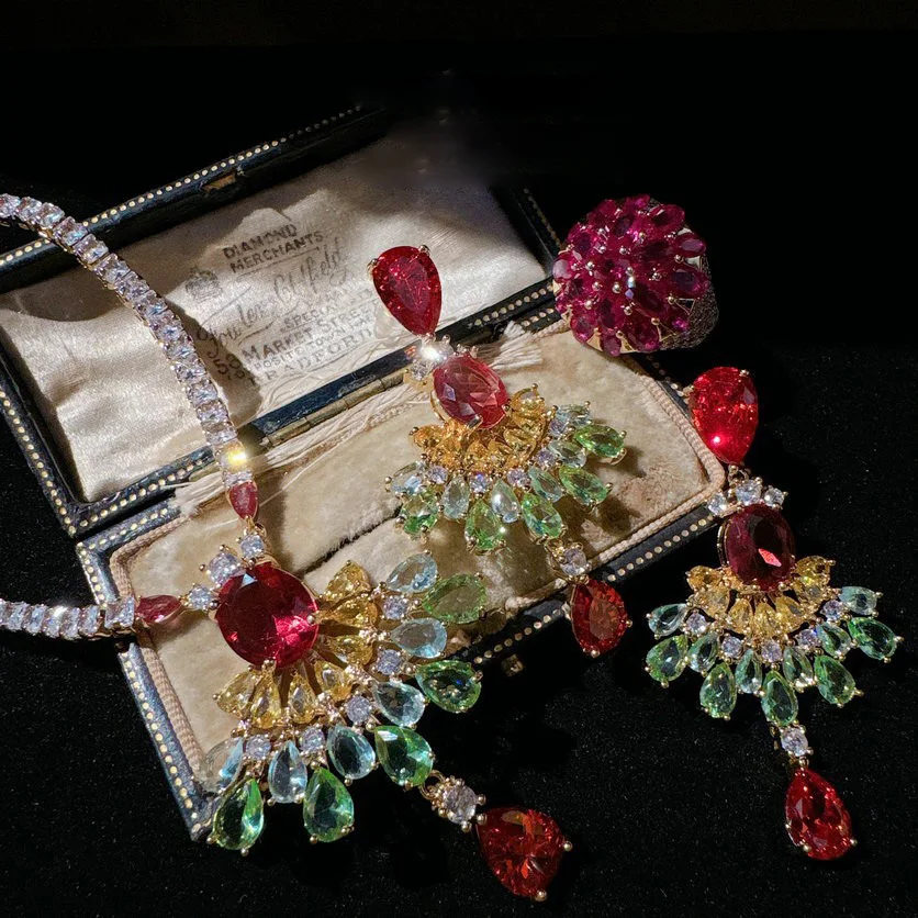 Женское Ожерелье с радужным Фениксом серьги из 18-каратного золота драгоценными