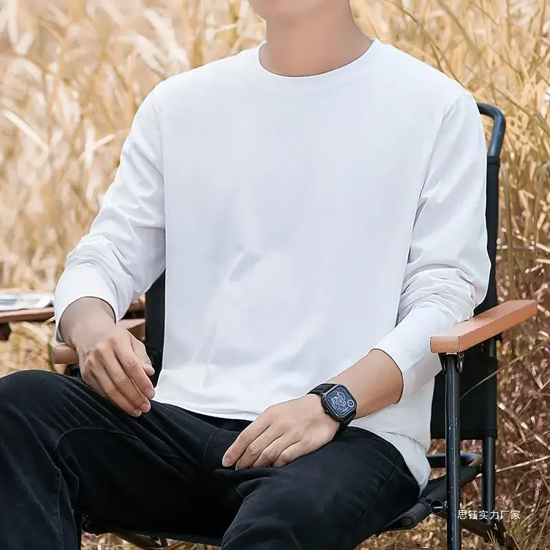 Мужская хлопковая футболка свободного кроя с длинными рукавами 230 г тяжелый вес