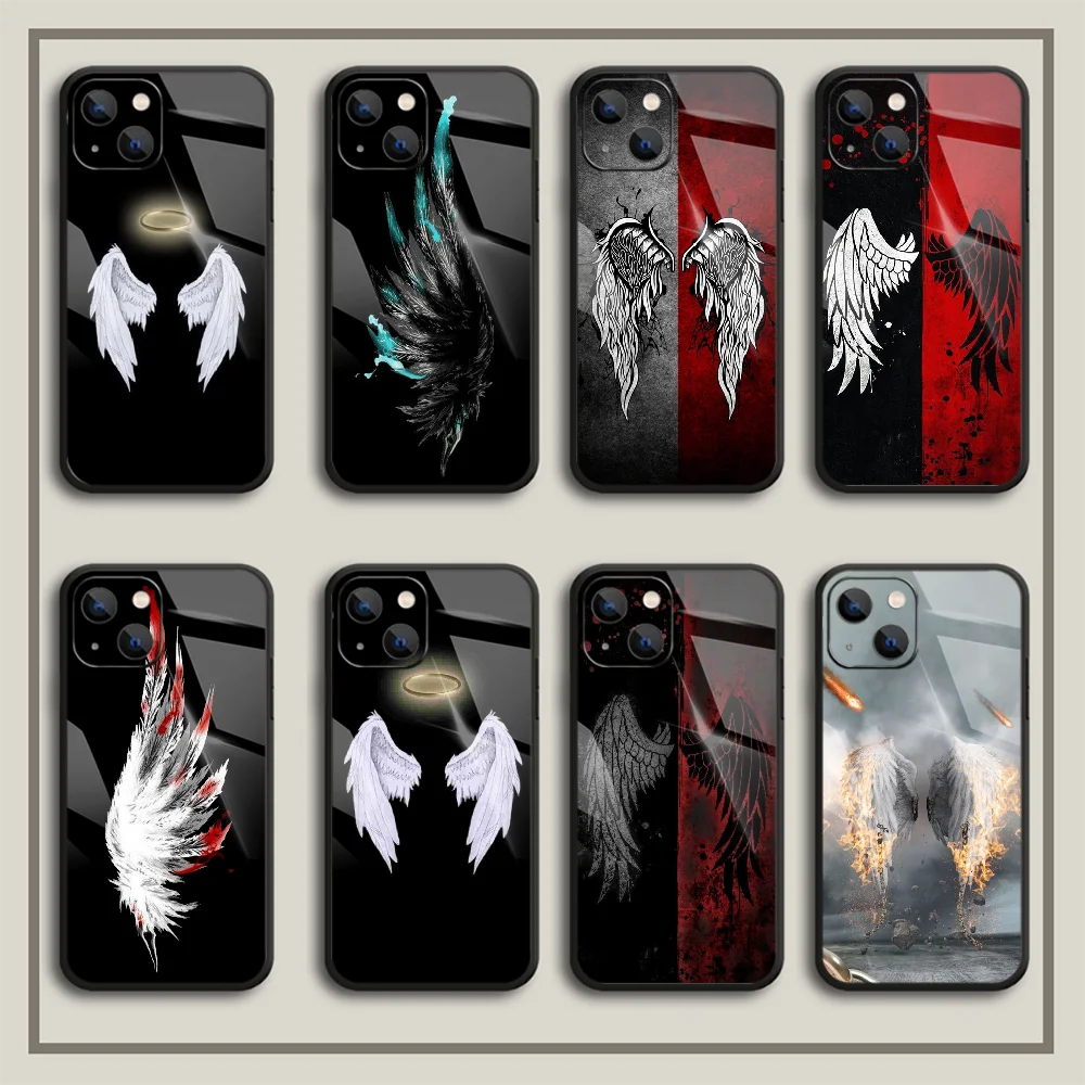 

Wings Art Tempered Glass Phone Case Cover For Iphone 6 7 8 11 12 13 14 S X XS XR SE Pro Max Plus Mini Black
