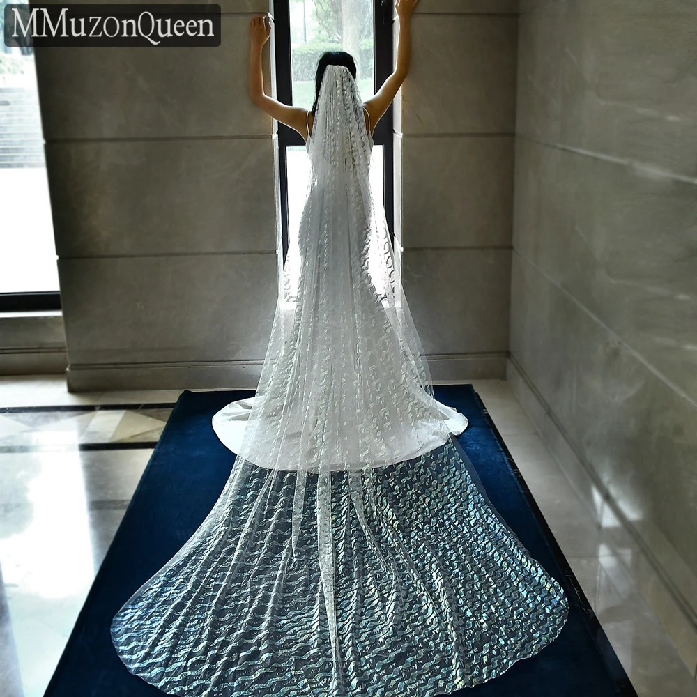 

Cathedral Veil With Sparkle Fashion Hot Silver Shiny One Layer Glitter Veil 3m Long Tail Bride Wedding Mmuzonqueen A15