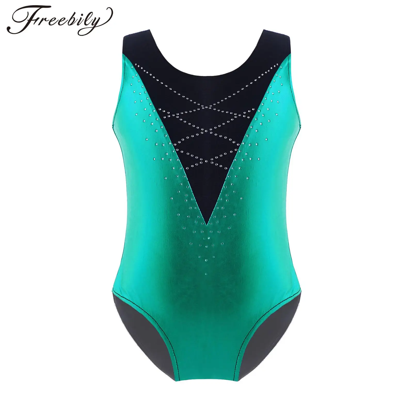 

Dancewear for Girls One Piece Bronzing Material Cloth Sleeveless Round Neckline Girls Kids Dancing Stylish Stage Performance