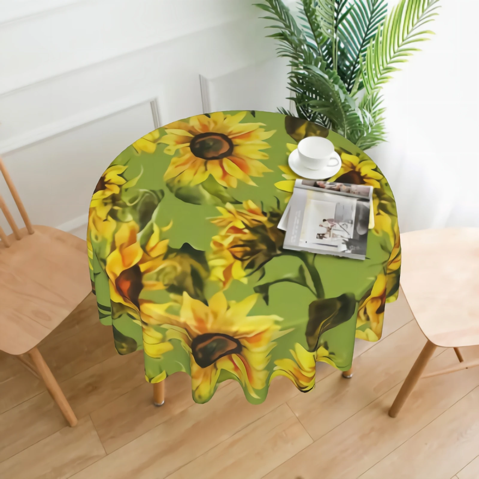 

Декоративная круглая скатерть 60 дюймов из полиэстера, акварельные Подсолнухи на зеленом фоне, ткань с печатным рисунком
