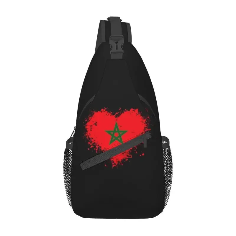 

Morocco Flag Heart Sling Crossbody Chest Bag Men Casual Moorish Moroccan Patriotic Shoulder Backpack for Camping Biking