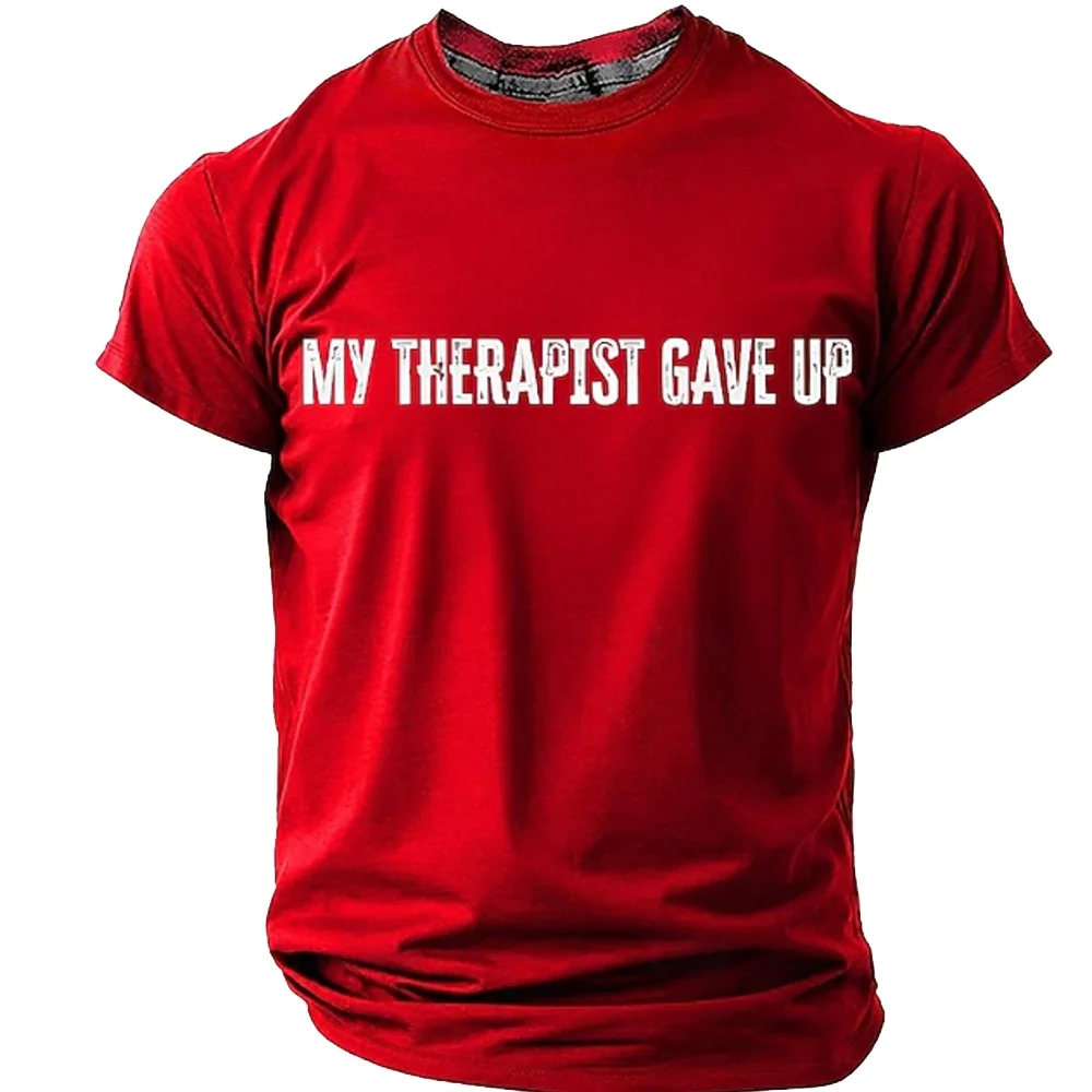 Фото Мужская футболка с забавными психологическими фразами и ретро-принтом, с круглым вырезом, коротким рукавом, летняя, дышащая, однотонная, базовая, повседневная №1