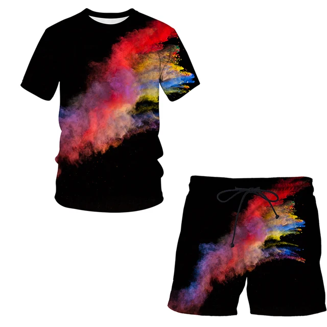 

Summer Sets Men Short Sleeve 3D Printed T-Shirt Shorts Beach Set Splash tie dyeing Trendy Youth Casual Slim Fit Tops Summer