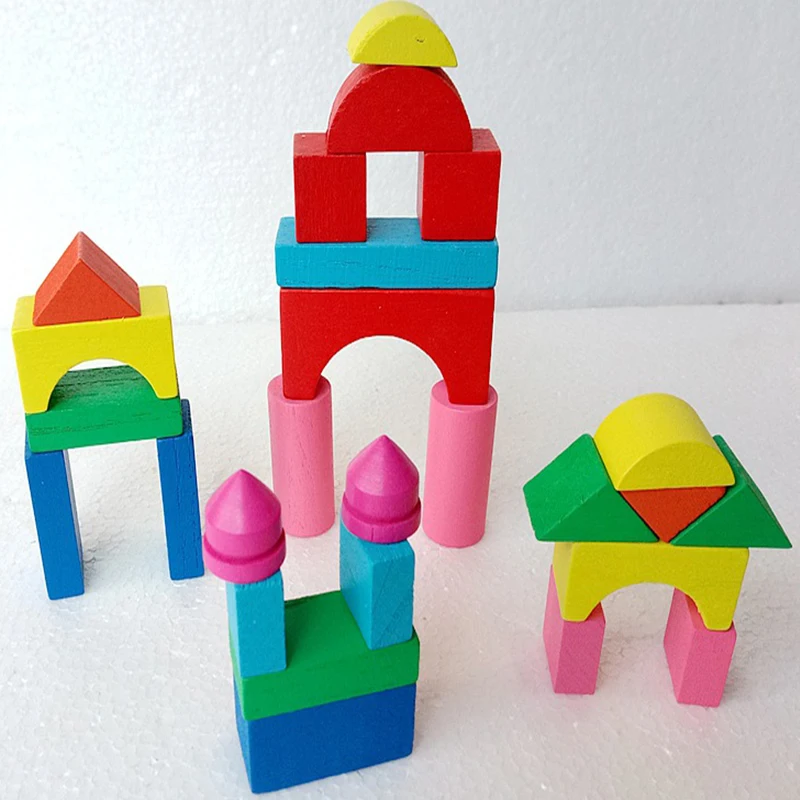 

Kid Wooden Mini Castle Building Blocks Geometric Shape Educational Toys Game Environment Friendly