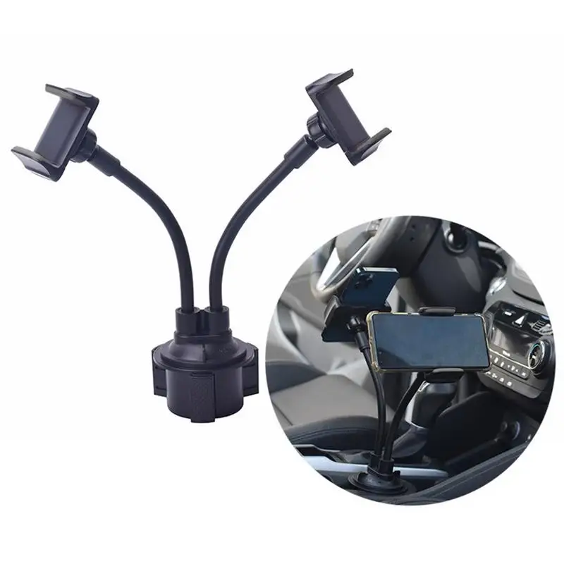 

Universal Car Cup Phone Holder Flexible Universal Dual Cell Phone Holder For Car 360 Rotatable Adjustable Double Car Phone