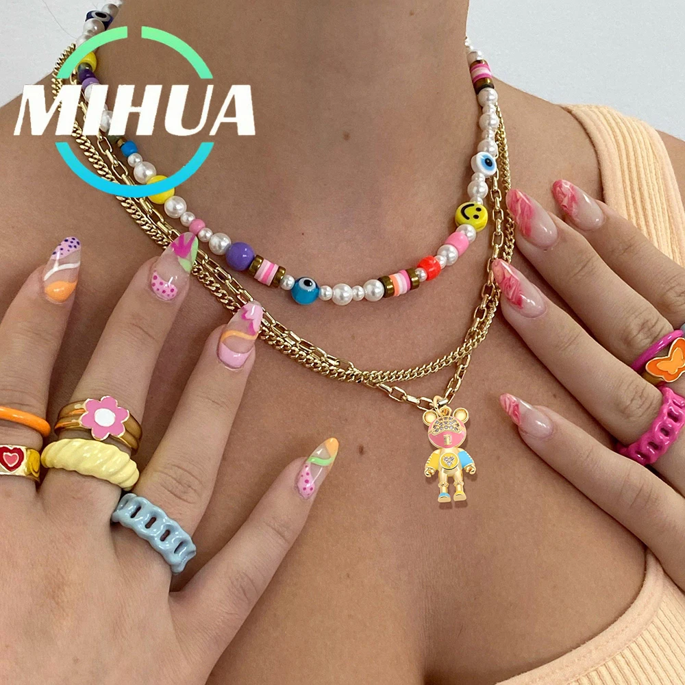 

HUAMI Cute Interstellar Bear Pendant Charms for Jewelry Making Zircon Macarons Diy Bracelet Charms Necklace Jewelry Accessories
