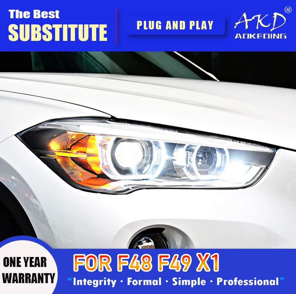 AKD رئيس مصباح لسيارات BMW X1 LED المصباح 2016-2019 المصابيح الأمامية F48 F49 DRL بدوره إشارة عالية شعاع الملاك العين العارض عدسة