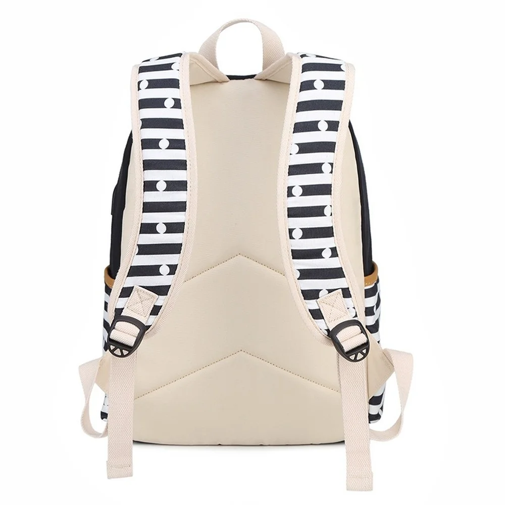 Canvas School Bags Striped Rucksack Casual Daypack Laptop Backpack College Student Bag Backpack , with Lunch Box Bag Pencil Case