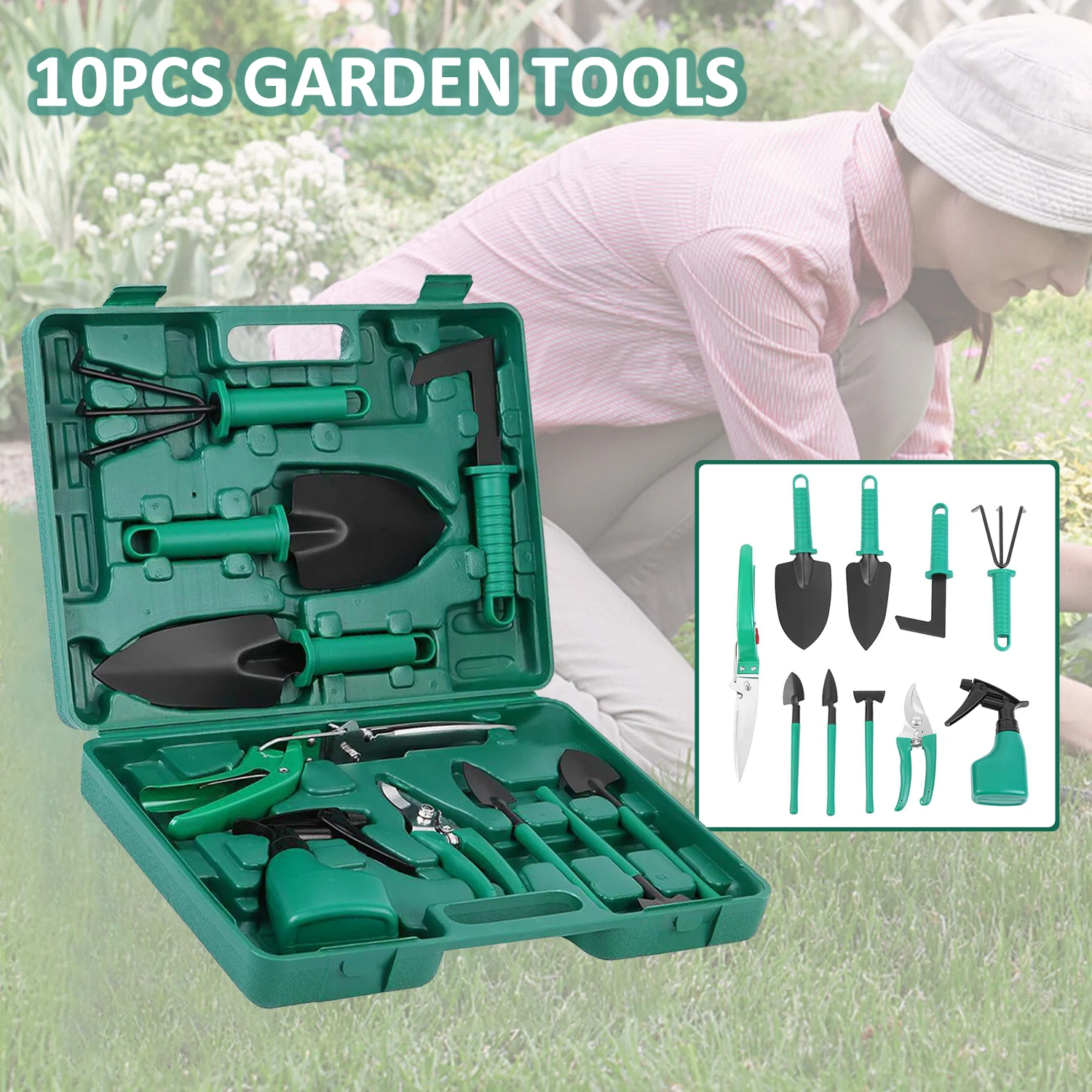 

Honhill 10pcs Stainless Steel Garden Tool Set Kit with Organizer Case Heavy Duty Gardening Work Set Including Pruner