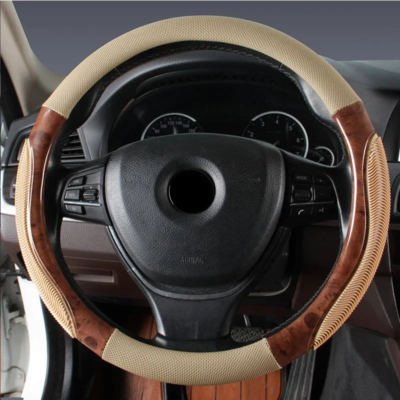 

2024 искусственная кожа под дерево, Универсальный Автомобильный протектор рулевого колеса 38 см/15 дюймов, противоскользящий, дышащий