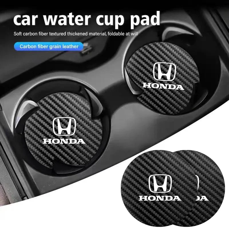 Фото Для Honda Civic Fit Jazz Accord Pilot CRV Odyssey Passport City 2 шт. Автомобильный коврик для чашки с водой из углеродистой кожи, противошумный коврик для подставки №2