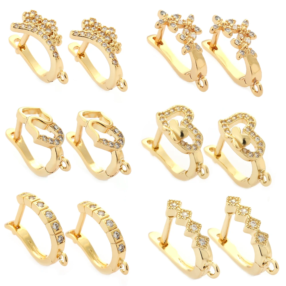

Gold Color Luxury Heart Flower Hoop Earrings for Women Geometric Micro Pave Zircon Piercing Earrings Female Fashion Accessories