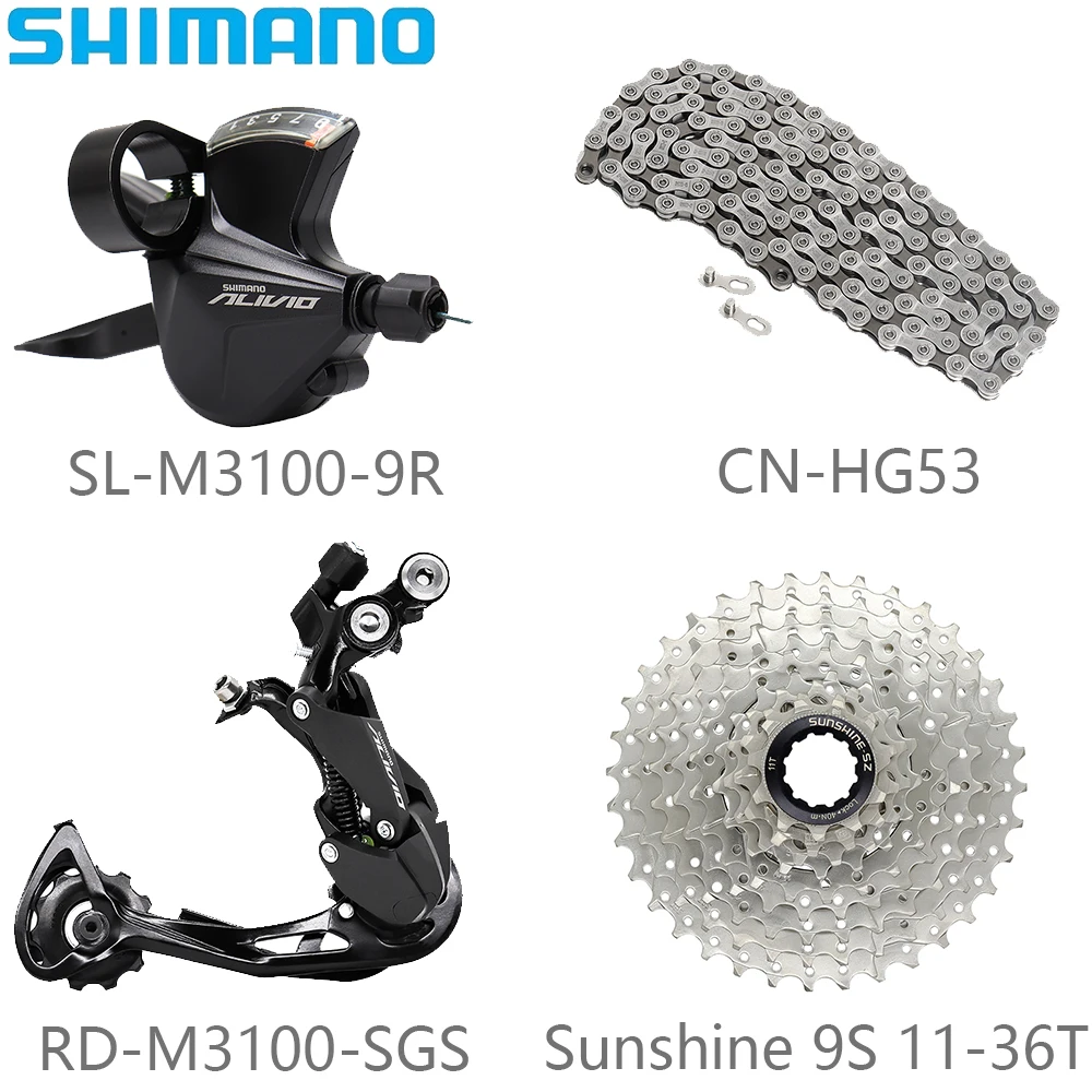 SHIMANO M3100 9-скоростные комплекты велосипедных переключателей KMC X9/HG53 цепь Sunshine 9s