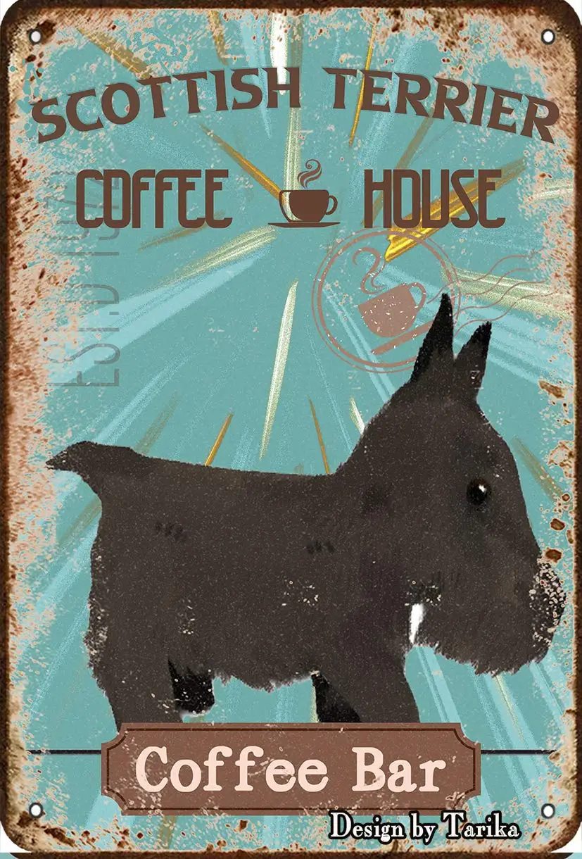 

Scottish Terrier Dog Pet Coffee Bar Dog House Vintage Plaque Poster Tin Sign Wall Decor Hanging Metal Decoration 12x8 Inch