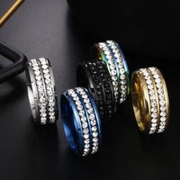 european and american titanium steel diamond ring double row diamond zircon jewelry high quality stainless steel couple ring