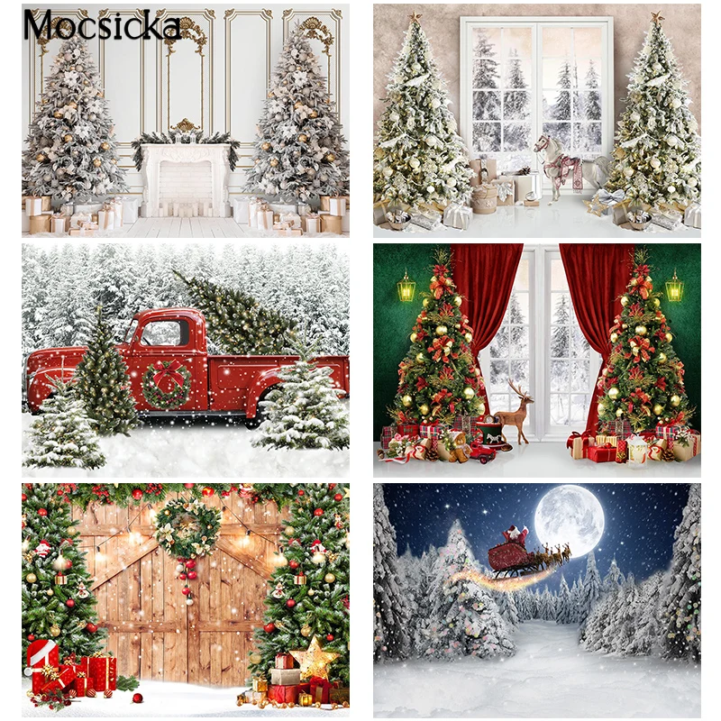 

Mocsicka Рождественская елка фон камин Снежный лес фон дети взрослые портрет фотостудия реквизит украшение для вечерние баннер