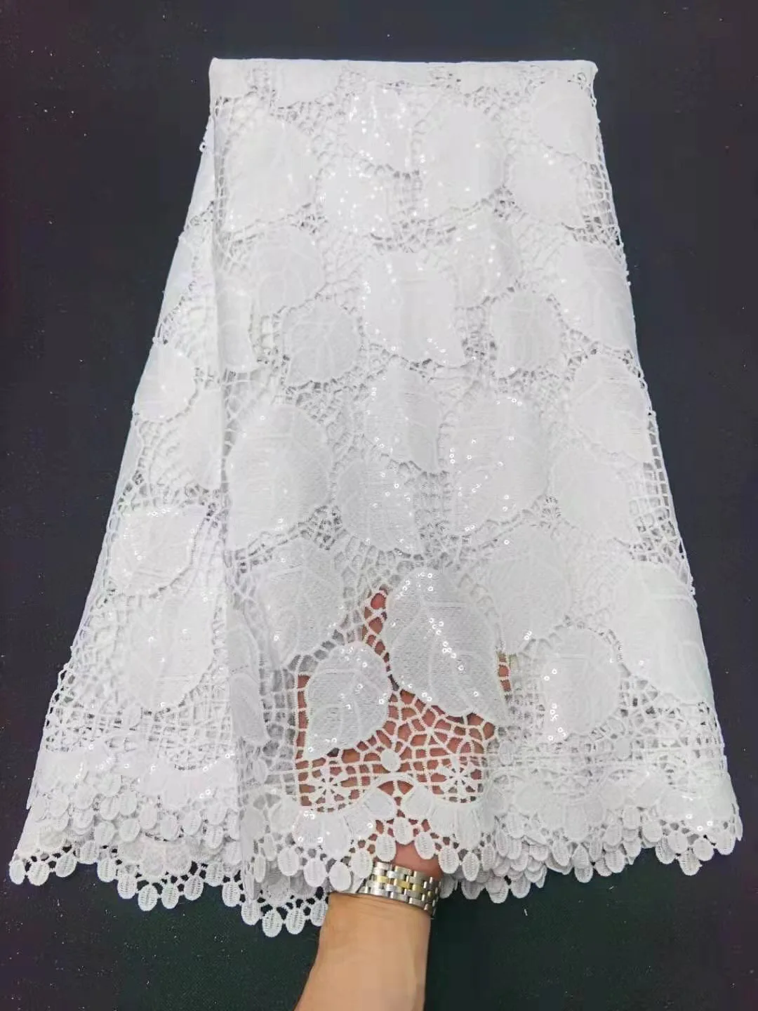 Чистый белый африканский гипюр шнур блестки кружевная ткань вышивка нигерийская