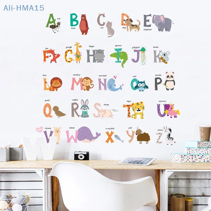 

Cartoon Jungle wild 26 letters alphabet animals wall stickers kids wall decal