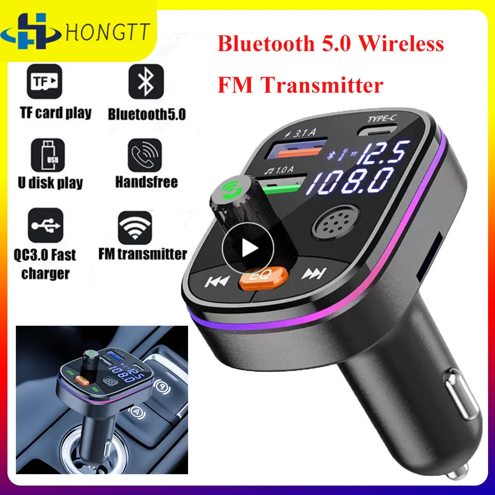 

1PC Car Handsfree Bluetooth-compaitable 5.0 FM Transmitter Wireless Audio Receiver Dual USB PD 20W Fast Charger Kit FM Modulator