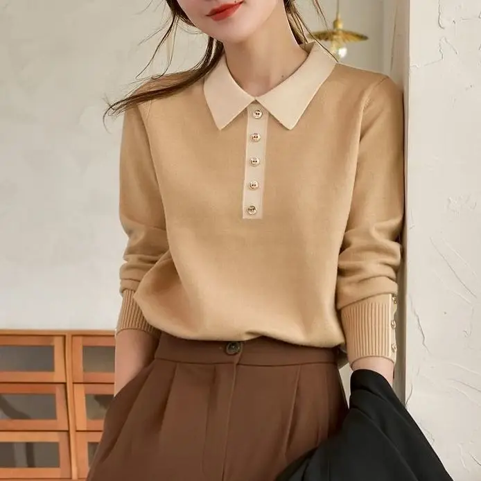 

Women 2022 Autumn Winter New Solid Color Knitted Tops Female Loose Casual Pullover Tops Ladies Long Sleeve Sweater Tops Y243