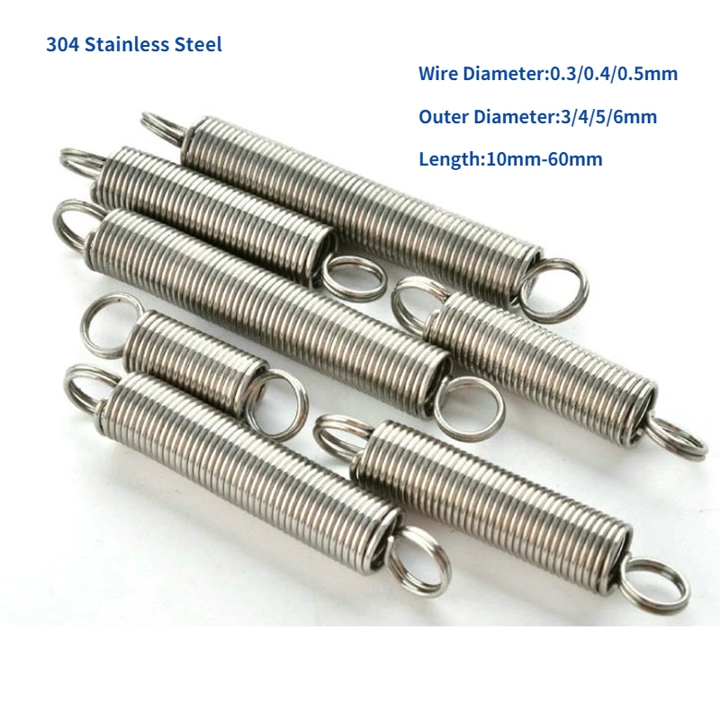 

10 шт., пружинная Натяжная пружина из нержавеющей стали 0304, Диаметр 0,3, 0,4, 0,5 мм
