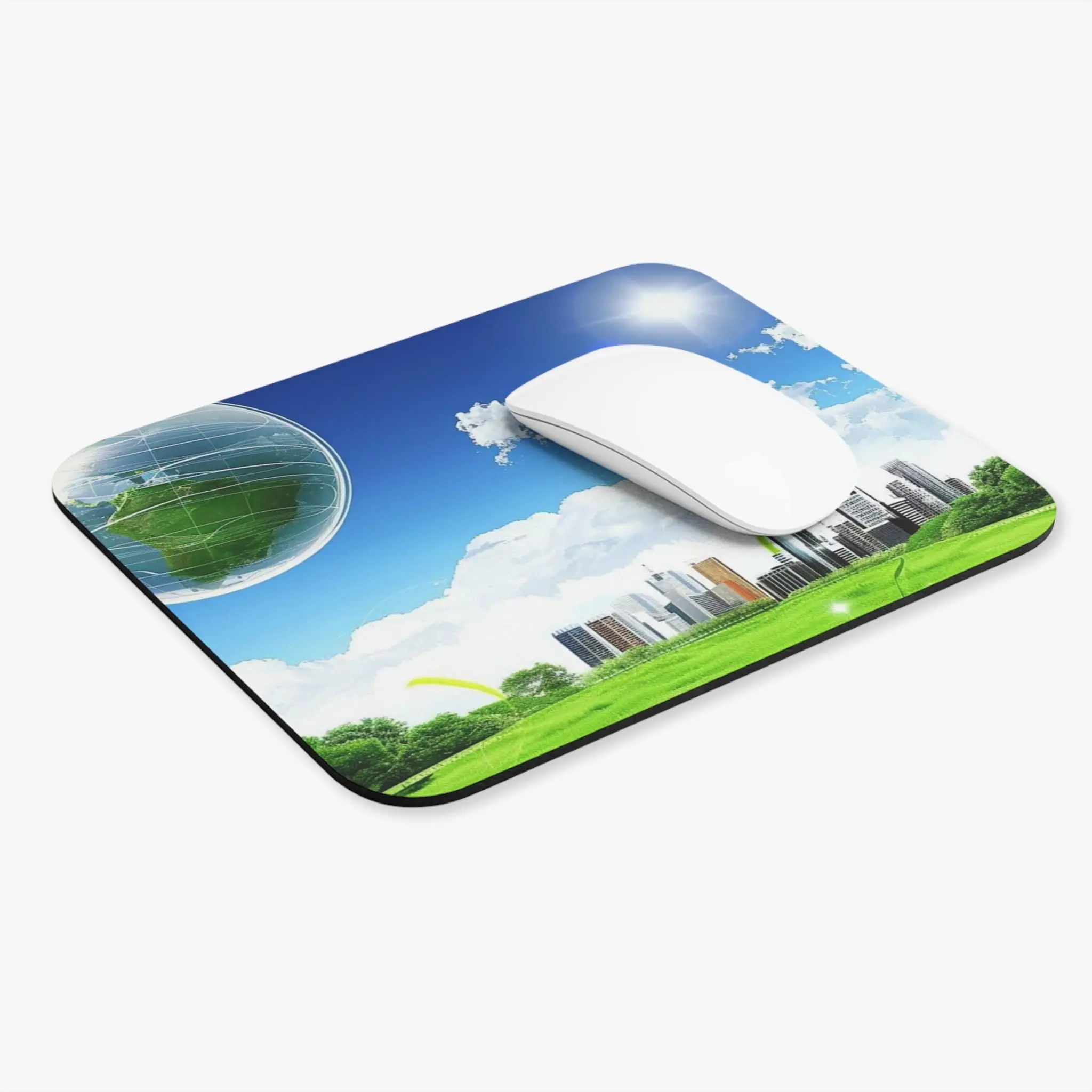 Коврик для мыши Frutiger Aero Eco City с принтом замка и краем геймерский коврик коврики