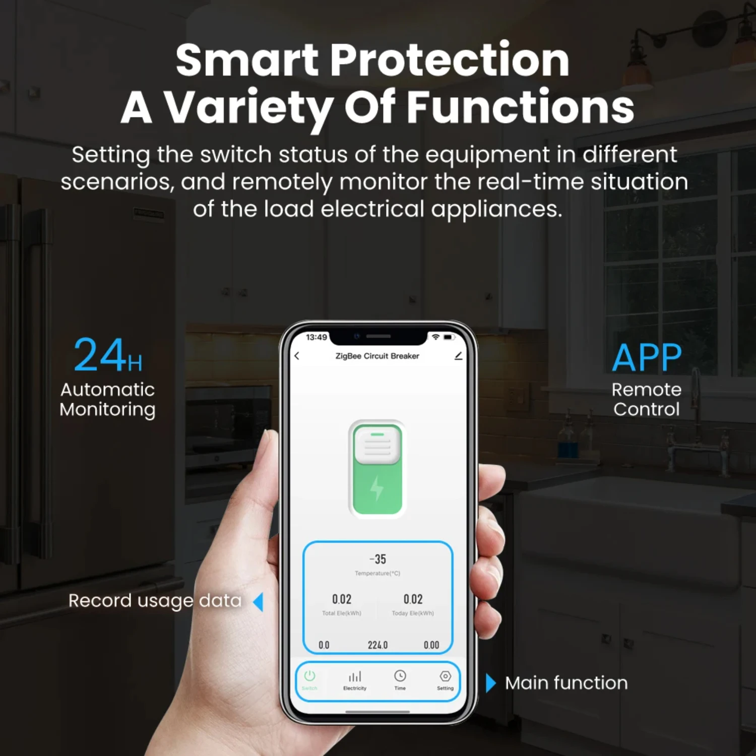 Умный автоматический выключатель Wi-Fi/ZigBee с измерением для интеллектуального