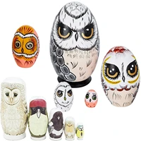 2022 new owl nesting egg crafts set matryoshka dolls handmade ornament wooden art owl figurines toy birthday easter gift for kid