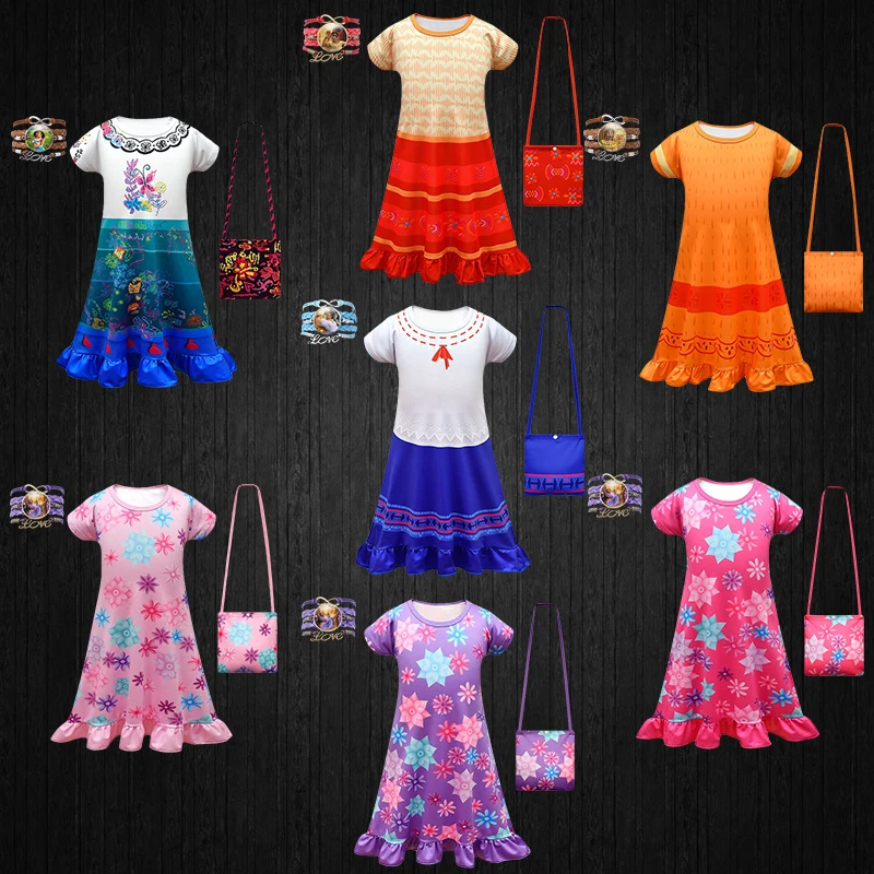 

Halloween Encanto Kids Charm Dress for Girls Birthday Party Lotus Leaf Medium Nightdress Children Cartoon Print Home Clothes