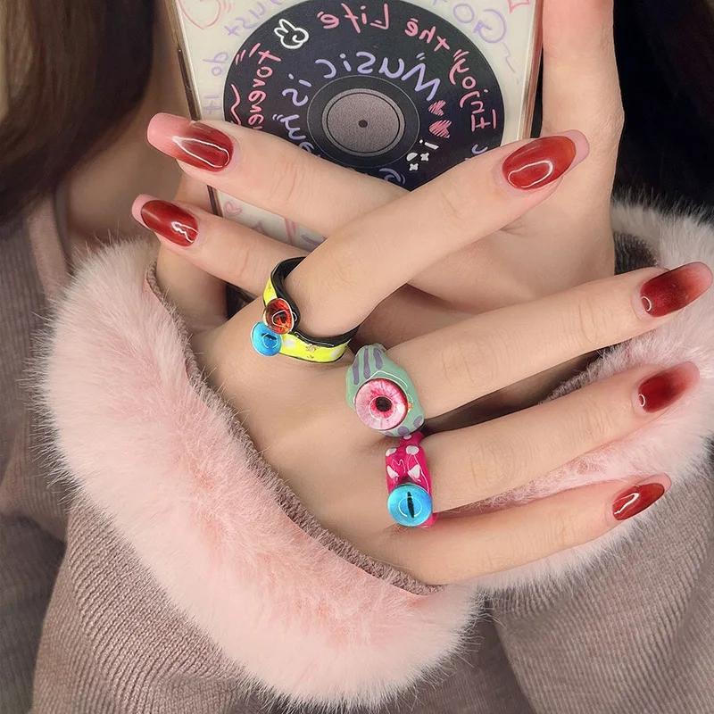 

New Colorful Eye Metal Ring for Women Oil Dropping Irregular Opening Ring Dopamine Girls Fashion Y2K Jewelry